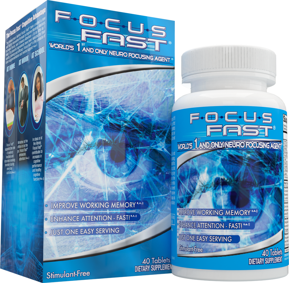Focus Fast caffeine-free nootropic supplement bottle and packaging