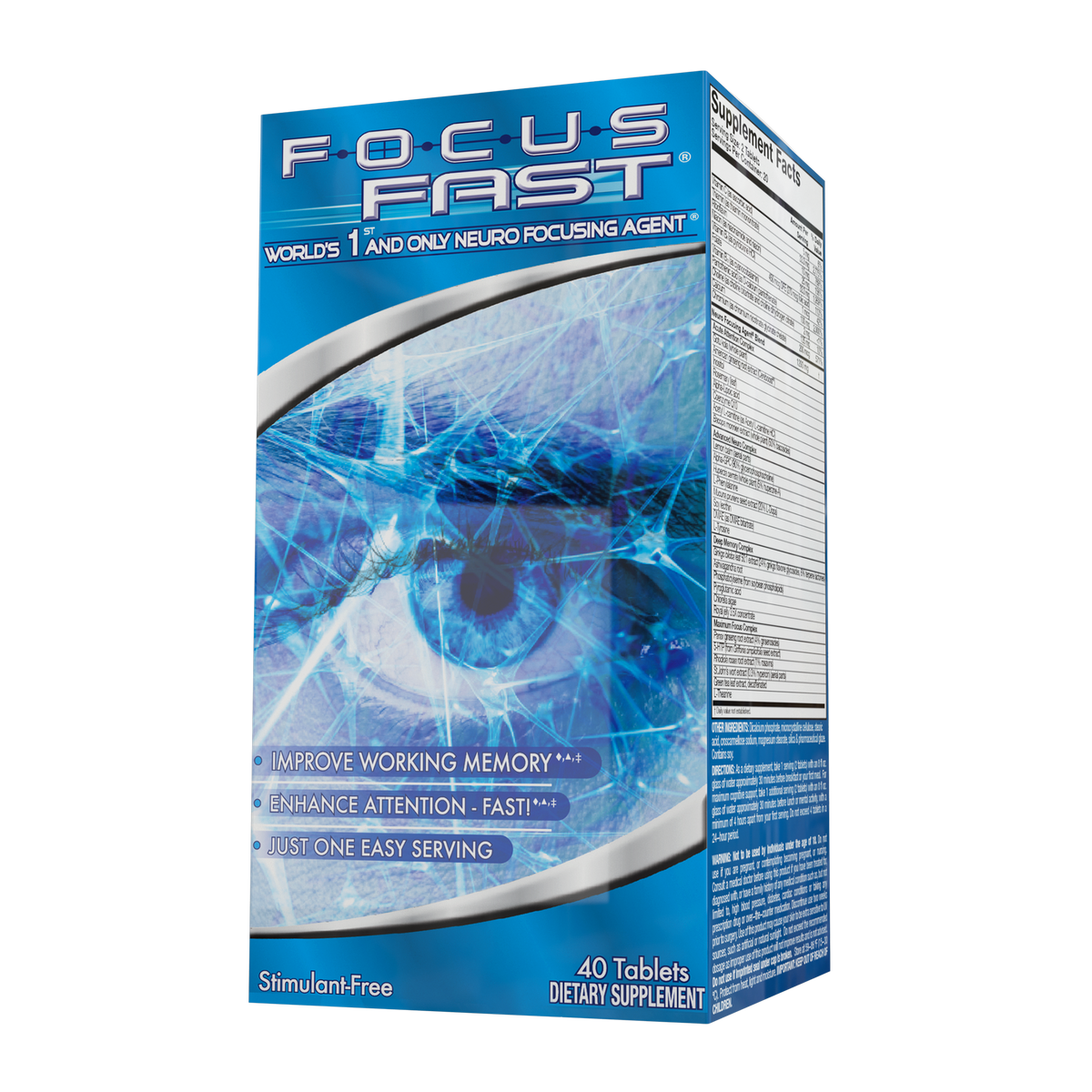 Focus Fast retail box showing the front and Supplement Facts side panel