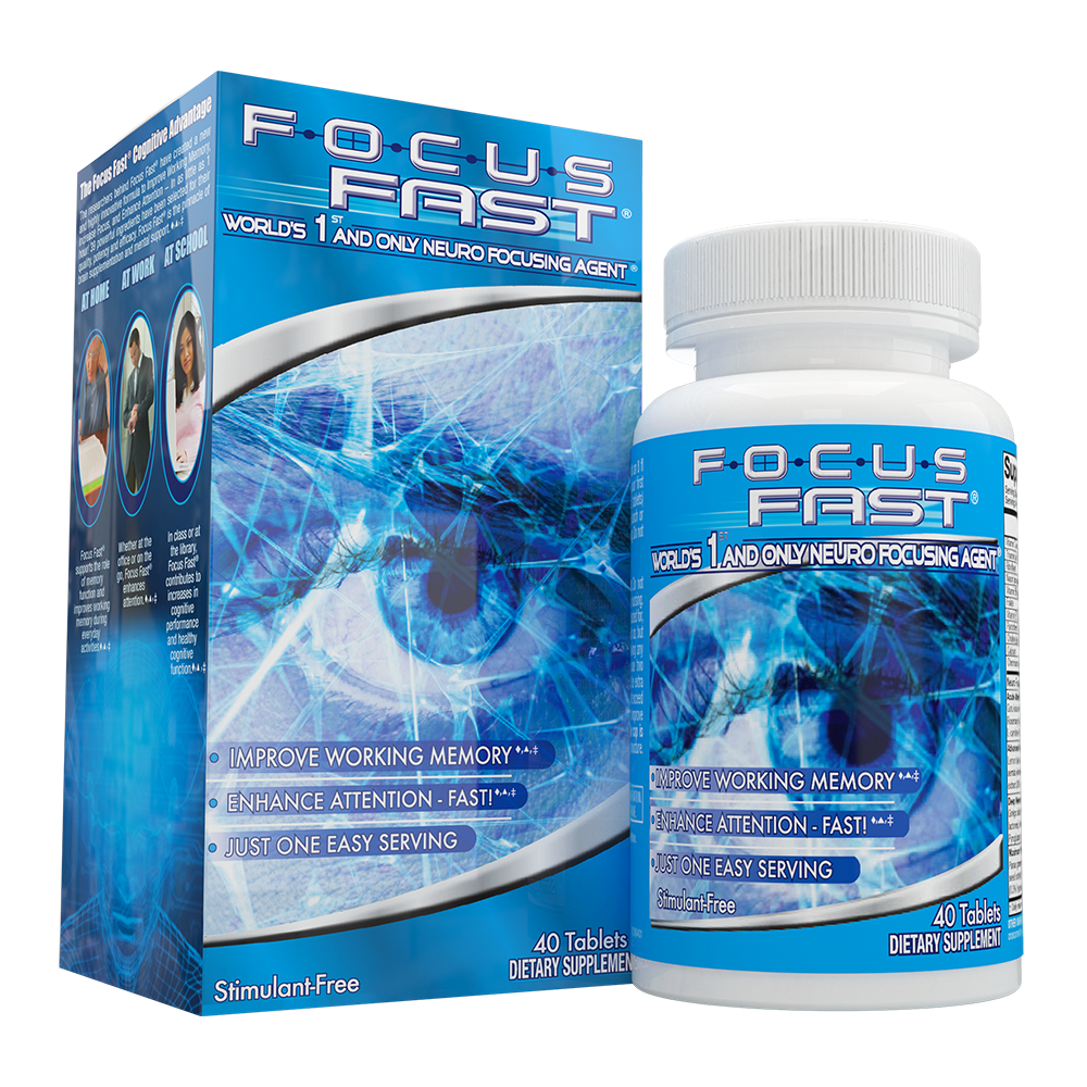 Focus Fast caffeine-free nootropic supplement bottle and packaging