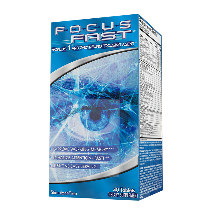 Focus Fast box showing the front and Supplement Facts side panel